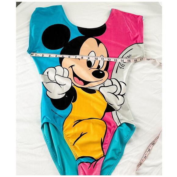 Vintage 90s Disney Mickey Mouse Blue Pink Exercise Jazzercise Leotard One Piece - Picture 12 of 15